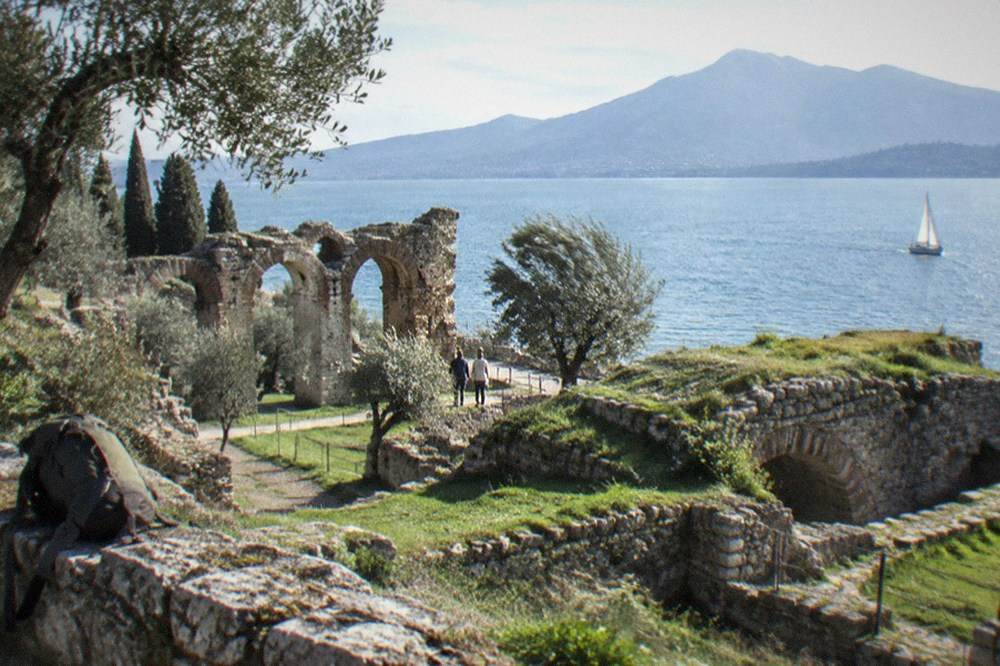 Ruins of the Roman villa at the tip of the Sirmione peninsula above the lake